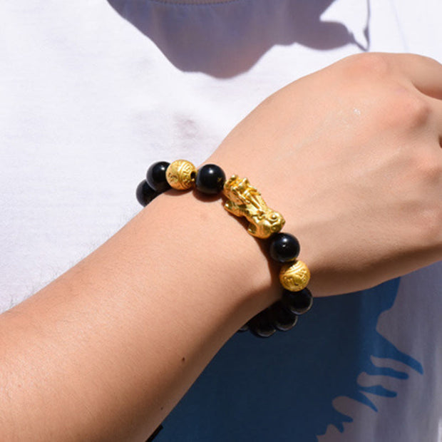 Buddha Stones Fengshui Copper Pixiu Rainbow Obsidian Beads Wealth Bracelet - image 25