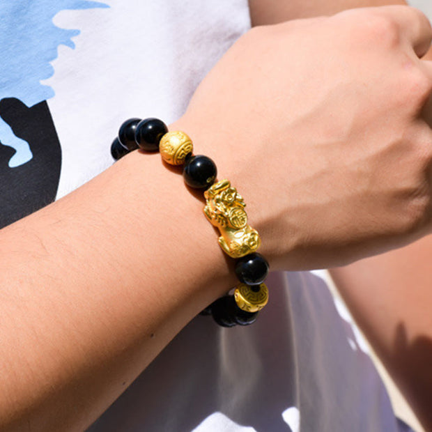 Buddha Stones Fengshui Copper Pixiu Rainbow Obsidian Beads Wealth Bracelet - image 28
