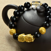 Buddha Stones Fengshui Copper Pixiu Rainbow Obsidian Beads Wealth Bracelet - image 20