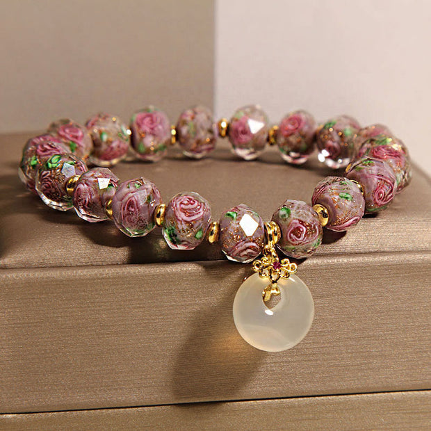 Buddha Stones Rose Liuli Glass Bead Peace Buckle Peace Bracelet - image 5