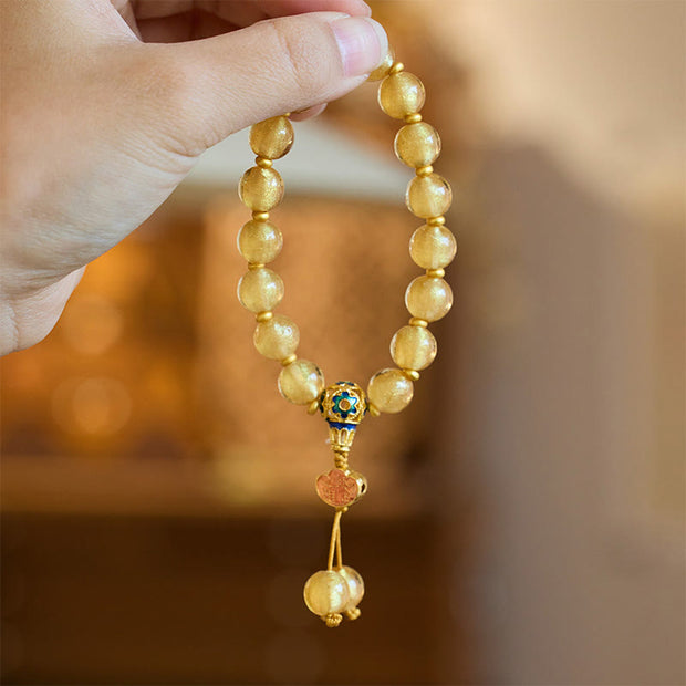 Buddha Stones Gold Foil Liuli Glass Bead Ruyi Golden Ingot Fortune Bracelet - image 7