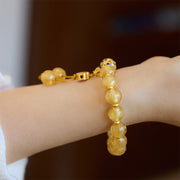 Buddha Stones Gold Foil Liuli Glass Bead Ruyi Golden Ingot Fortune Bracelet - image 5
