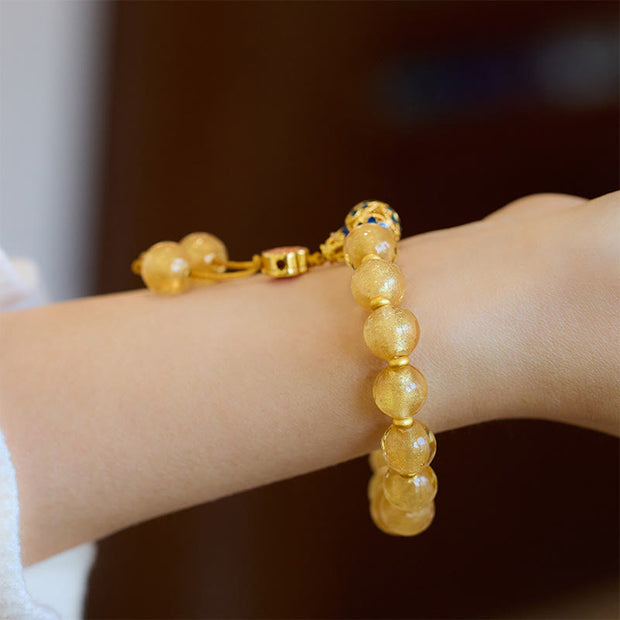 Buddha Stones Gold Foil Liuli Glass Bead Ruyi Golden Ingot Fortune Bracelet - image 5