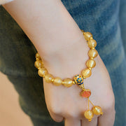 Buddha Stones Gold Foil Liuli Glass Bead Ruyi Golden Ingot Fortune Bracelet - image 4