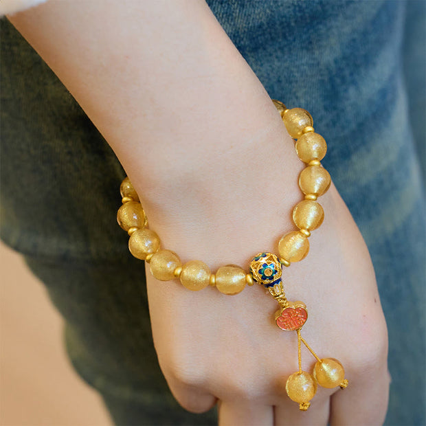 Buddha Stones Gold Foil Liuli Glass Bead Ruyi Golden Ingot Fortune Bracelet - image 4