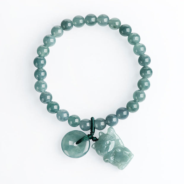 Buddha Stones Blue Jade Peace Buckle Lucky Cat Prosperity Bracelet - image 3