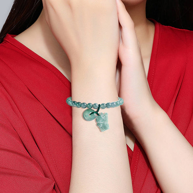 Buddha Stones Blue Jade Peace Buckle Lucky Cat Prosperity Bracelet - image 5