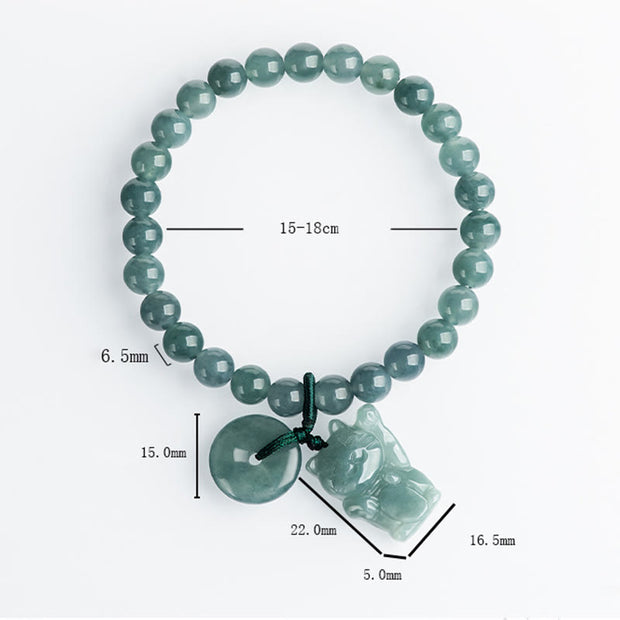 Buddha Stones Blue Jade Peace Buckle Lucky Cat Prosperity Bracelet - image 8