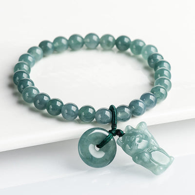 Buddha Stones Blue Jade Peace Buckle Lucky Cat Prosperity Bracelet - Jade(Wrist circumference: 14-16cm) - image 1