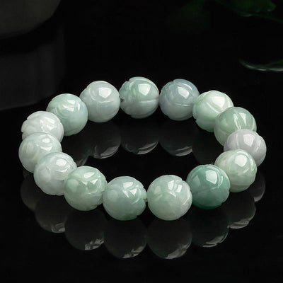Buddha Stones Natural Jade Lotus Carving Prosperity Bracelet - Jade-13.5mm - image 1