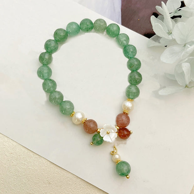 Buddha Stones Green Strawberry Quartz Shell Peach Blossom Soothing Bracelet - image 5