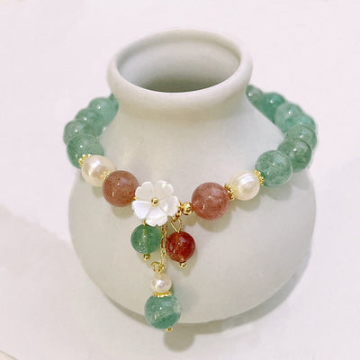 Buddha Stones Green Strawberry Quartz Shell Peach Blossom Soothing Bracelet - Green Strawberry Quartz(Wrist Circumference: 14-15cm) - image 1