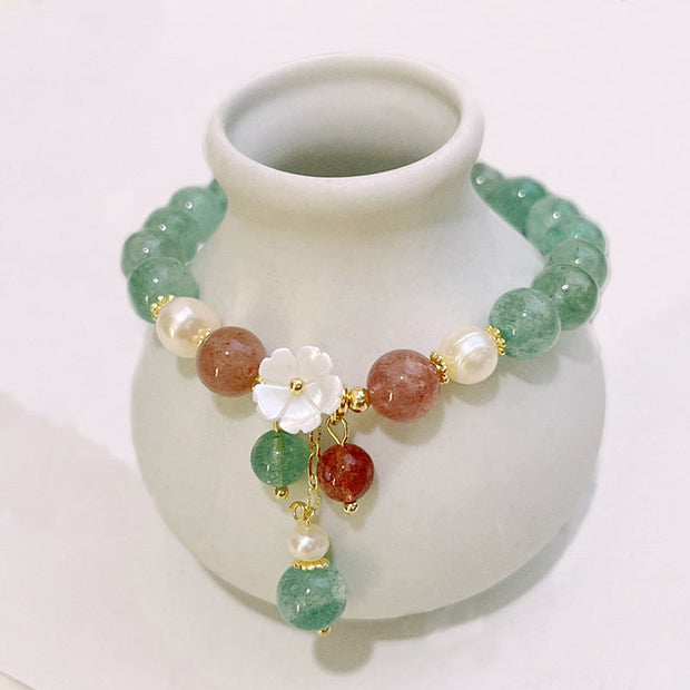 Buddha Stones Green Strawberry Quartz Shell Peach Blossom Soothing Bracelet - Green Strawberry Quartz(Wrist Circumference: 14-15cm) - image 1