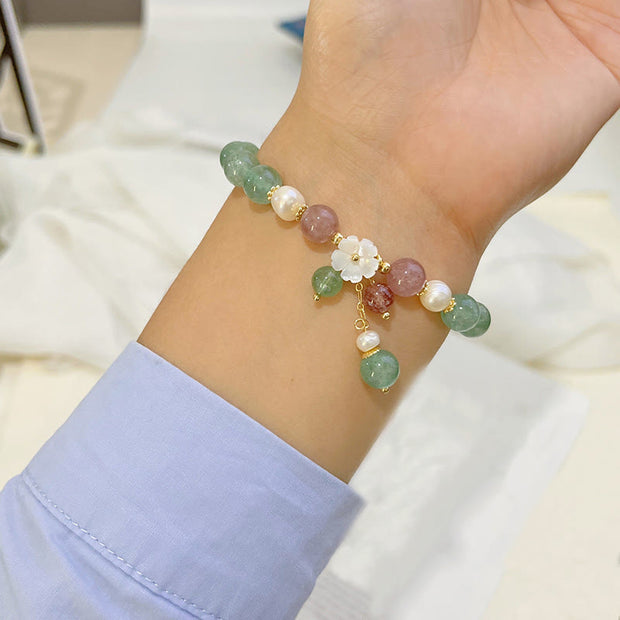 Buddha Stones Green Strawberry Quartz Shell Peach Blossom Soothing Bracelet - image 4