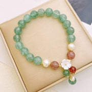 Buddha Stones Green Strawberry Quartz Shell Peach Blossom Soothing Bracelet - image 2