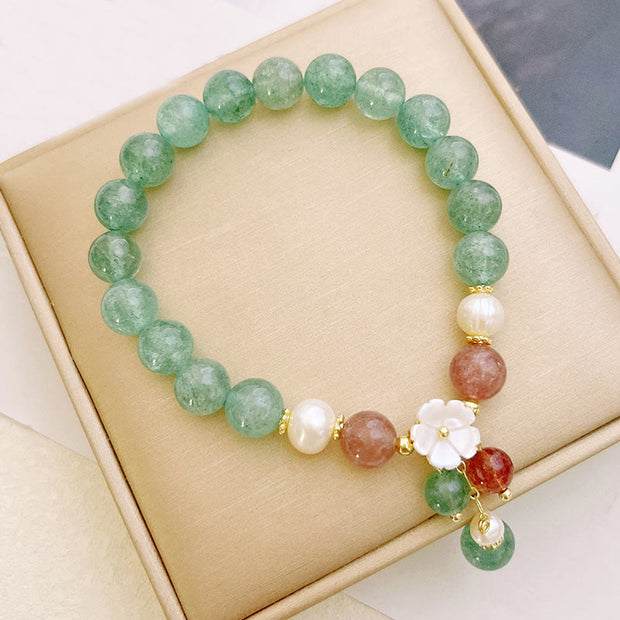 Buddha Stones Green Strawberry Quartz Shell Peach Blossom Soothing Bracelet - image 2