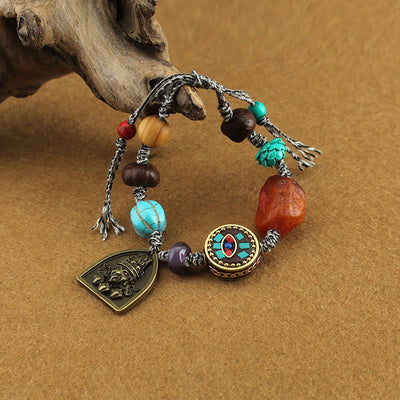 Buddha Stones Tibetan Buddha's Eye Turquoise Lotus Zakiram Protection Rope Bracelet - Buddha's Eye & Zakiram - image 1