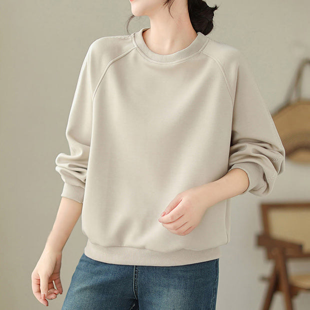 Buddha Stones Fall Plain Crew Neck Cotton Pullover Women's Sweatshirt  - image 2
