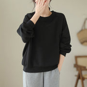 Buddha Stones Fall Plain Crew Neck Cotton Pullover Women's Sweatshirt  - Black - US14，UK/AU18，EU46 (2XL) - image 8