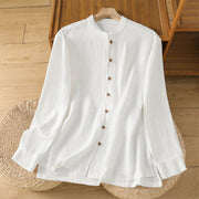 Buddha Stones Spring Solid Color Simple Hem Slit Design Cotton Linen Women's Shirt - White - US14，UK/AU18，EU46 (2XL) - image 11