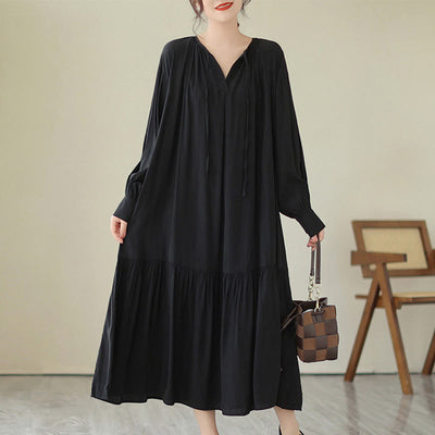 Buddha Stones Casual Plain Two-sided Style Dress Chiffon Midi Dress With Pockets - Black - US4-6，UK/AU8-10，EU36-38 (F) - image 1