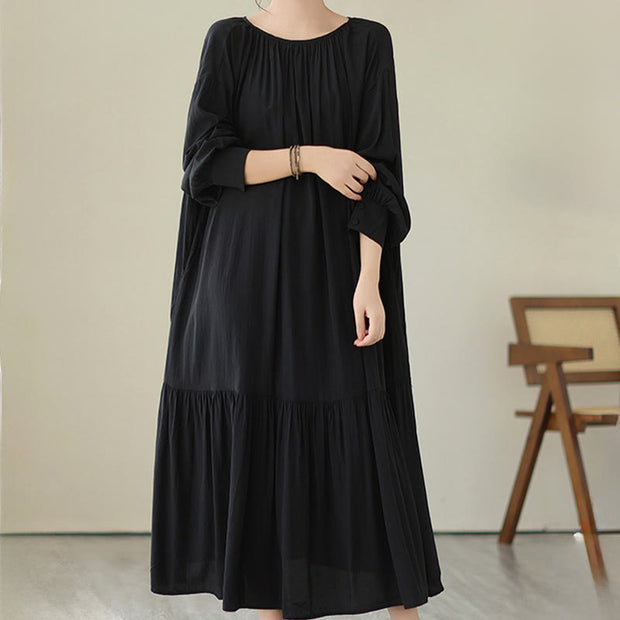 Buddha Stones Casual Plain Two-sided Style Dress Chiffon Midi Dress With Pockets - image 3