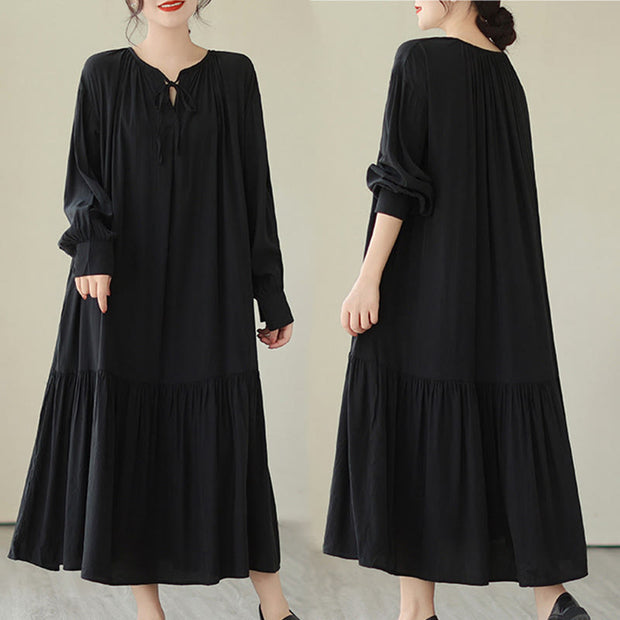 Buddha Stones Casual Plain Two-sided Style Dress Chiffon Midi Dress With Pockets - image 5