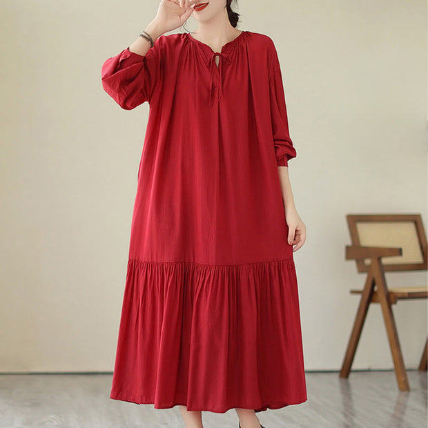 Buddha Stones Casual Plain Two-sided Style Dress Chiffon Midi Dress With Pockets - FireBrick - US4-6，UK/AU8-10，EU36-38 (F) - image 6