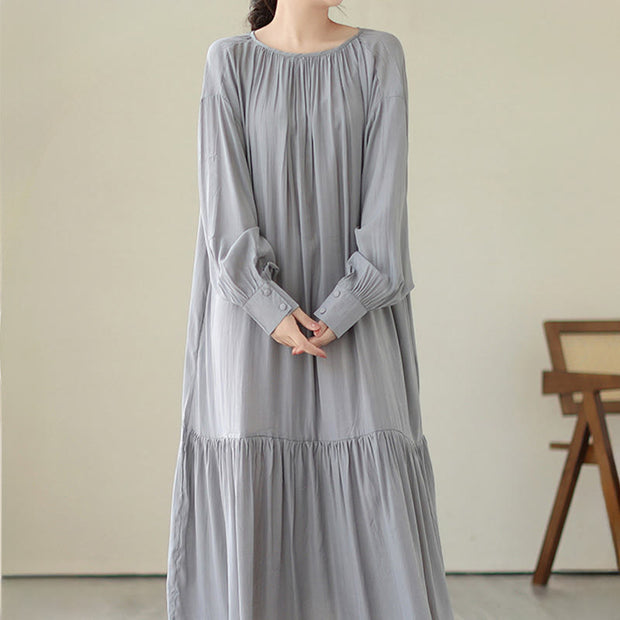 Buddha Stones Casual Plain Two-sided Style Dress Chiffon Midi Dress With Pockets - image 24