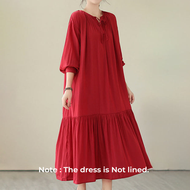 Buddha Stones Casual Plain Two-sided Style Dress Chiffon Midi Dress With Pockets - image 7