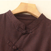 Buddha Stones Casual Plain Frog-button Cotton Midi Dress With Pockets - image 3