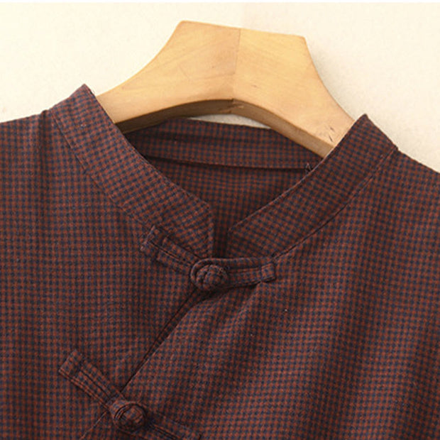 Buddha Stones Casual Plain Frog-button Cotton Midi Dress With Pockets - image 3