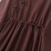 Buddha Stones Casual Plain Frog-button Cotton Midi Dress With Pockets - image 7