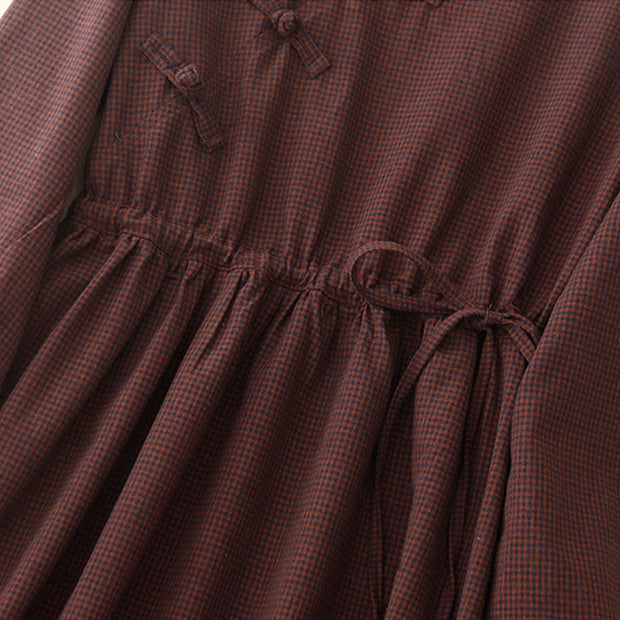 Buddha Stones Casual Plain Frog-button Cotton Midi Dress With Pockets - image 7