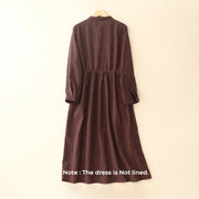 Buddha Stones Casual Plain Frog-button Cotton Midi Dress With Pockets - image 2