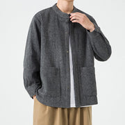 Buddha Stones Long Sleeve Frog-button Design Men's Cotton Jacket Shirt With Pockets - image 8