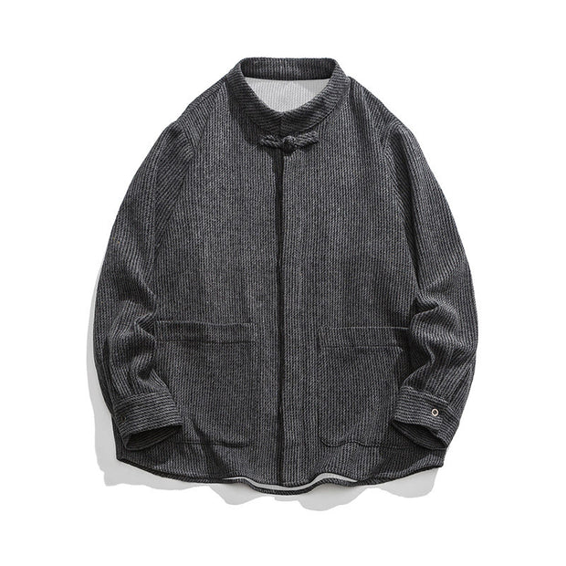 Buddha Stones Long Sleeve Frog-button Design Men's Cotton Jacket Shirt With Pockets - image 2