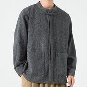 Buddha Stones Long Sleeve Frog-button Design Men's Cotton Jacket Shirt With Pockets - image 7