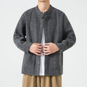 Buddha Stones Long Sleeve Frog-button Design Men's Cotton Jacket Shirt With Pockets - image 6
