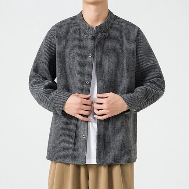 Buddha Stones Long Sleeve Frog-button Design Men's Cotton Jacket Shirt With Pockets - image 6