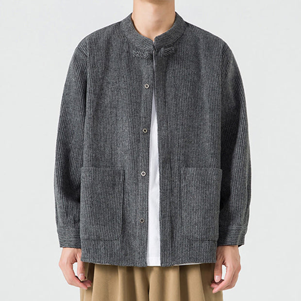 Buddha Stones Long Sleeve Frog-button Design Men's Cotton Jacket Shirt With Pockets - DimGray - US/UK/AU46，EU56 (5XL) - image 1