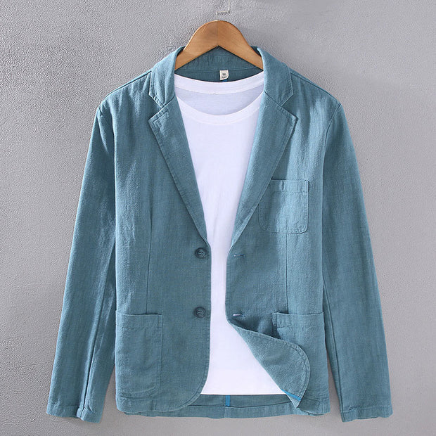 Buddha Stones Long Sleeve Button Plain Design Men's Linen Jacket Shirt With Pockets - SteelBlue - US/UK/AU42，EU52 (3XL) - image 8