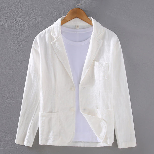 Buddha Stones Long Sleeve Button Plain Design Men's Linen Jacket Shirt With Pockets - White - US/UK/AU42，EU52 (3XL) - image 2