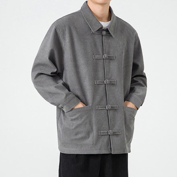 Buddha Stones Long Sleeve Frog-button Design Men's Polyester Jacket Shirt With Pockets - image 3