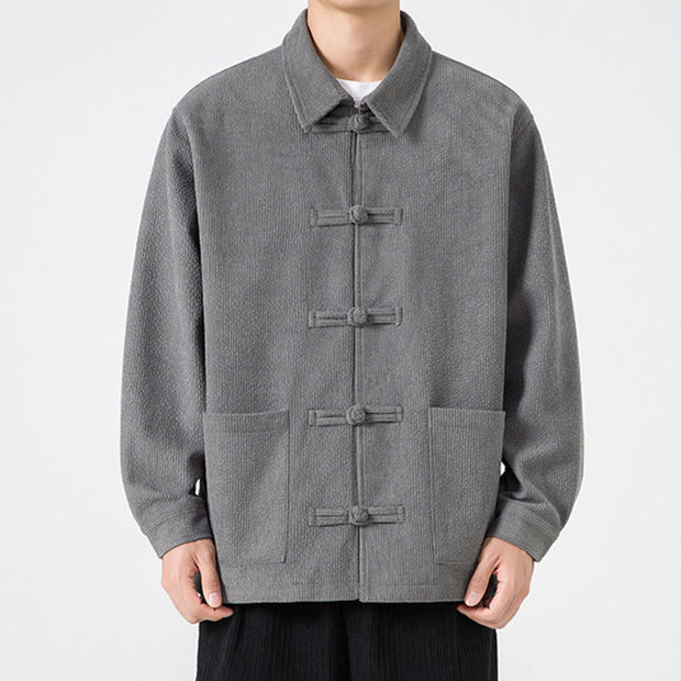 Buddha Stones Long Sleeve Frog-button Design Men's Polyester Jacket Shirt With Pockets - image 5