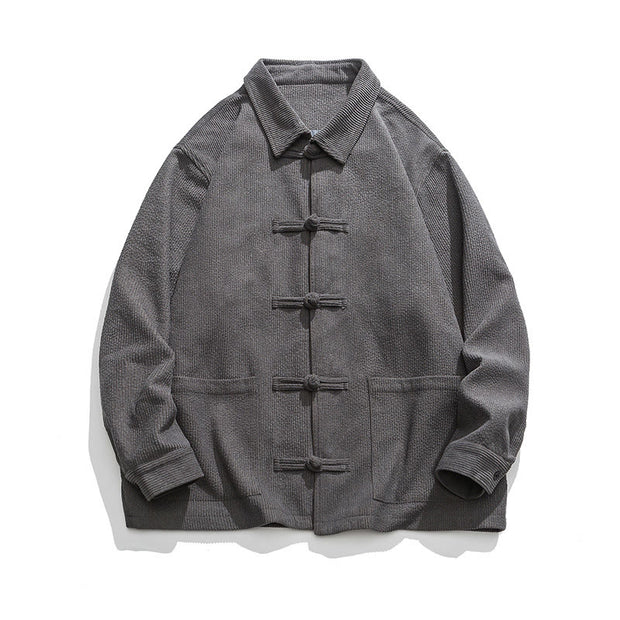 Buddha Stones Long Sleeve Frog-button Design Men's Polyester Jacket Shirt With Pockets - image 2