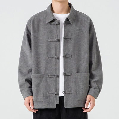 Buddha Stones Long Sleeve Frog-button Design Men's Polyester Jacket Shirt With Pockets - DimGray - US/UK/AU46，EU56 (5XL) - image 1