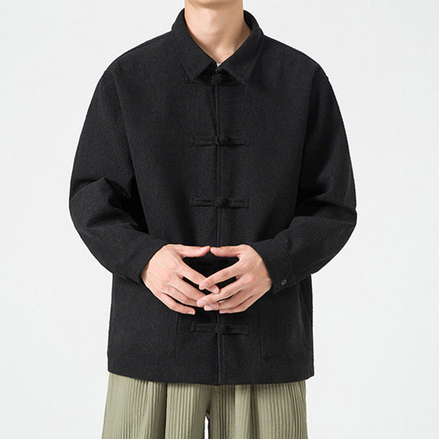 Buddha Stones Long Sleeve Frog-button Design Men's Polyester Jacket Shirt With Pockets - image 16