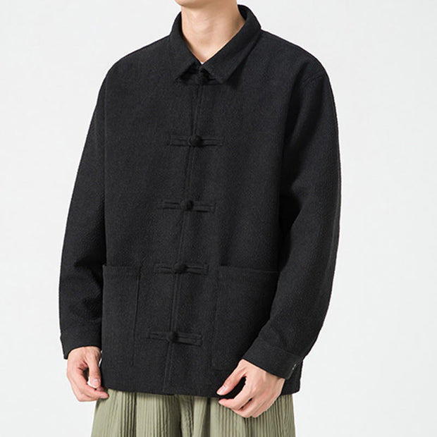 Buddha Stones Long Sleeve Frog-button Design Men's Polyester Jacket Shirt With Pockets - image 18