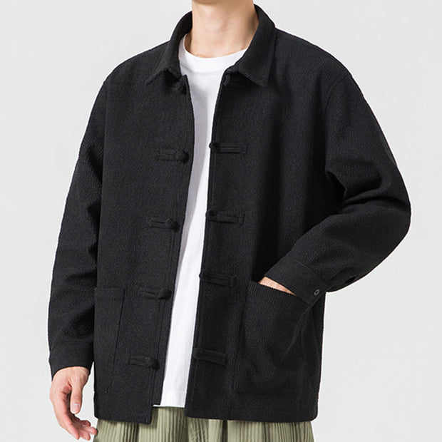 Buddha Stones Long Sleeve Frog-button Design Men's Polyester Jacket Shirt With Pockets - image 17